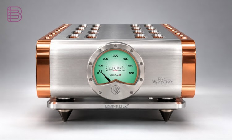 Dan D'Agostino Momentum Z Amplifier Stands in silver finish beneath a Momentum Z monoblock