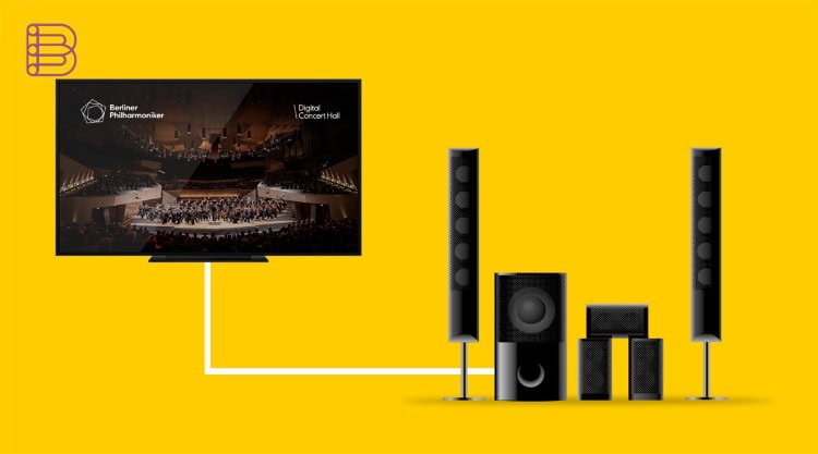 Illustration of a Dolby Atmos 5.1 home theater speaker setup for Berliner Philharmoniker Dolby Atmos streams