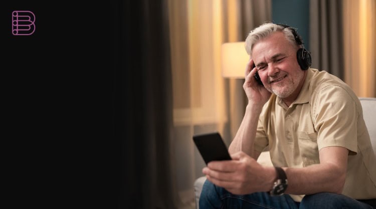 A listener enjoying Berliner Philharmoniker Dolby Atmos streams on headphones at home