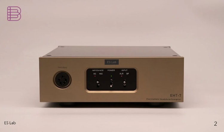 ESLAB EHT-7 electrostatic headphone energizer front panel with impedance and input selectors