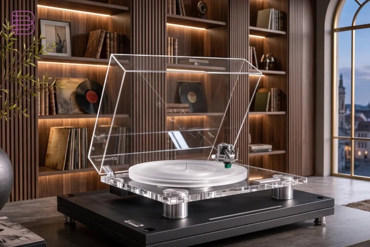 Essenza Isola turntable isolation platform in a high-end listening room
