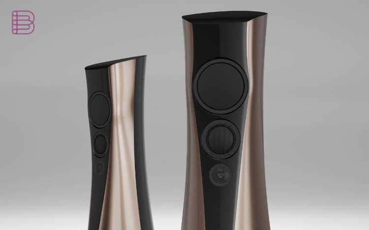 Estelon Forza Ultra Warsaw loudspeakers in a living room in the Petra Gold finish
