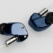 Final A8000 DC in-ear monitors in glossy blue with gold screws, black ear tips and braided silver cables