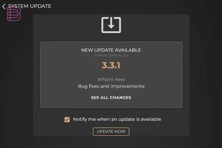 Innuos Sense system update screen, version 26.0.0