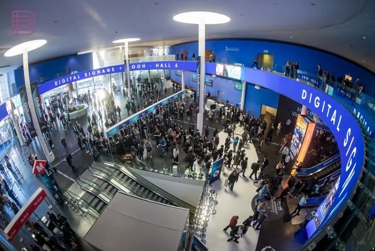 Visitors inside the Digital Signage and OOH hall at ISE