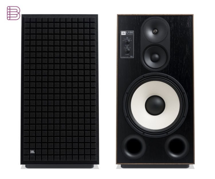JBL L150 Classic pair, one with the black Quadrex grille