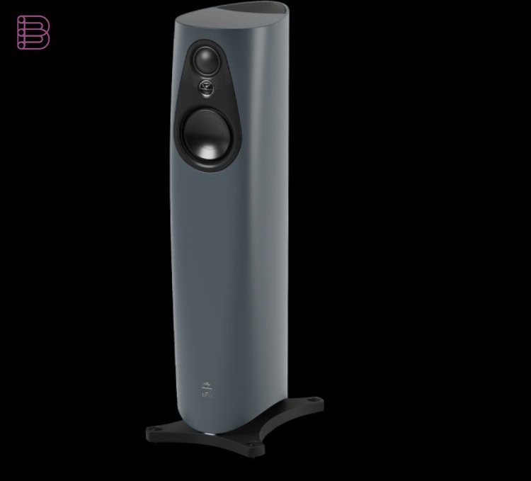 Linn 343 loudspeaker, three-quarter studio view, ClydeBuilt finish