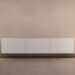 Linn 343 compact reference loudspeakers either side of a media cabinet