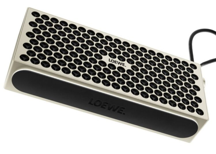 Loewe Neo portable Bluetooth speaker with aluminium grille and carry strap