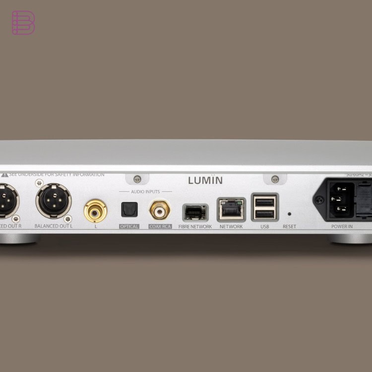 Rear panel of the LUMIN S2 network streamer showing digital inputs and analogue outputs