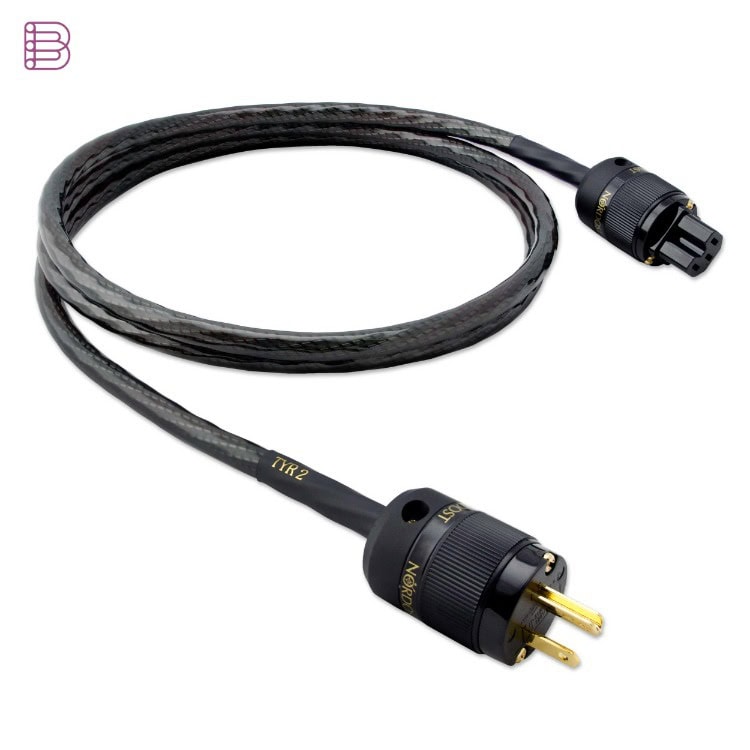 Nordost Norse Tyr 2 power cord showing both the IEC and mains connectors