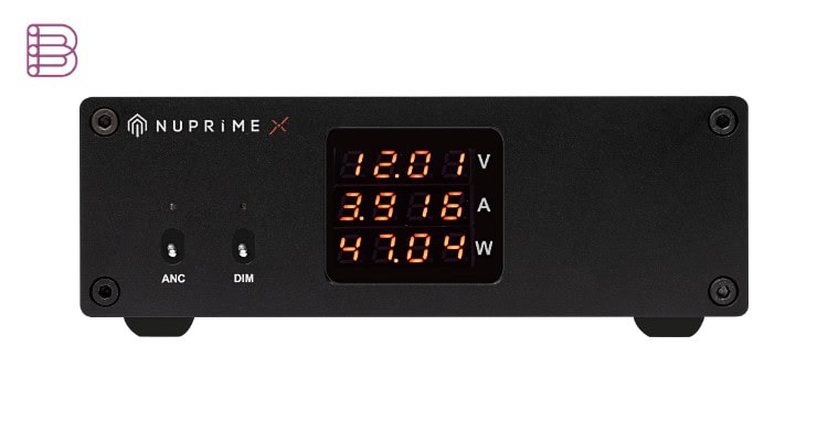 NuPrime SiGa Power75 power adapter, front view with voltage display