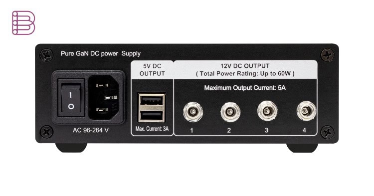 NuPrime SiGa Power75 power adapter, rear view showing 12V and 5V DC outputs