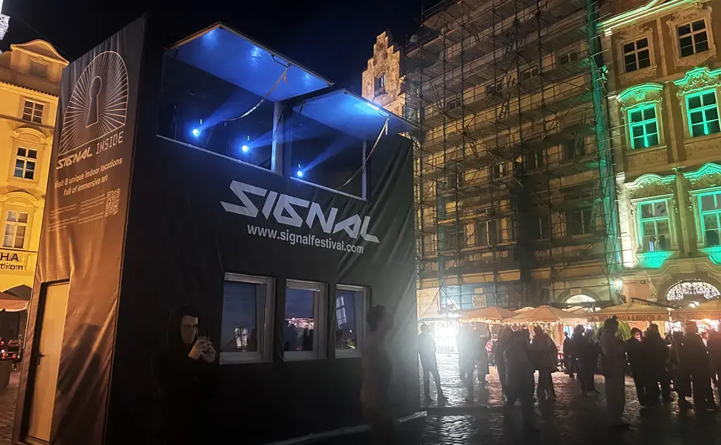 Signal Festival 2026 installation and crowds in Prague at night