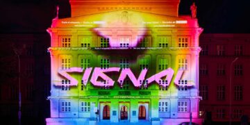 Panasonic PT-RQ45 projectors light up a facade at Signal Festival 2026 in Prague