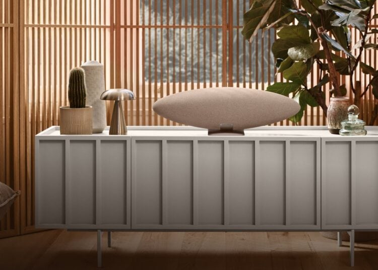 Bowers & Wilkins Zeppelin Pro Edition wireless speaker on a sideboard