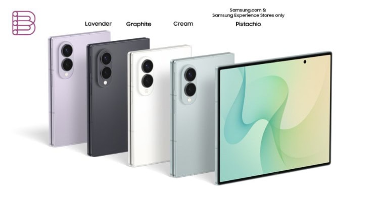 Samsung Galaxy Z8 series shown in Lavender, Graphite, Cream, and Pistachio colorways