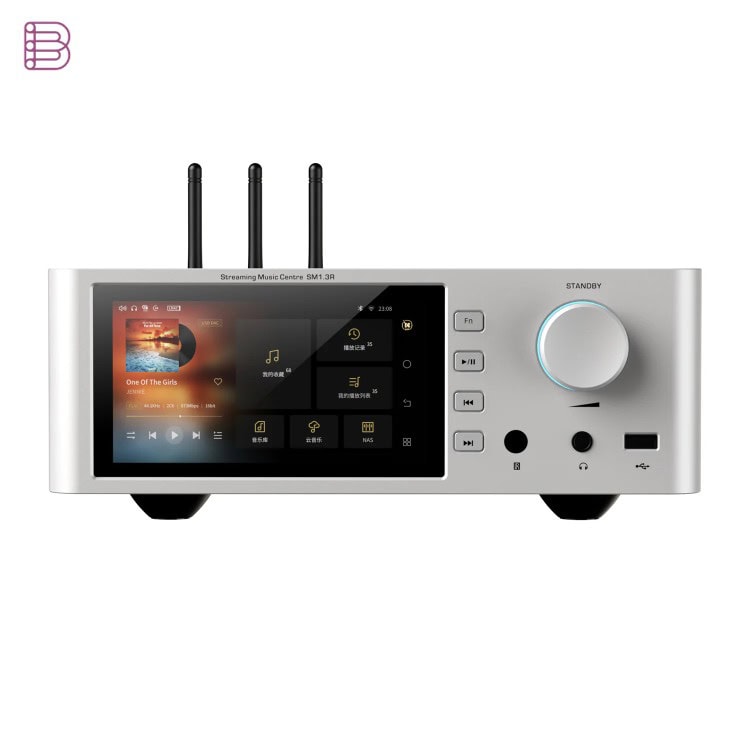 Shanling SM1.3R HD in silver with Wi-Fi antennas and headphone output