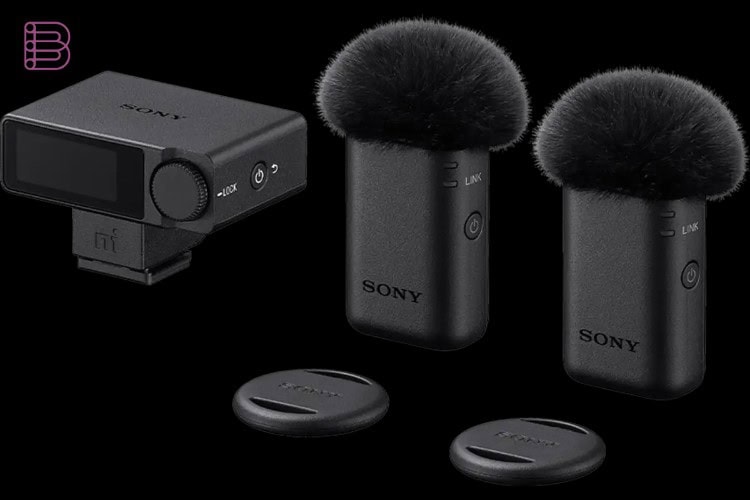 Sony ECM-W5 two wireless microphone transmitters with windscreens