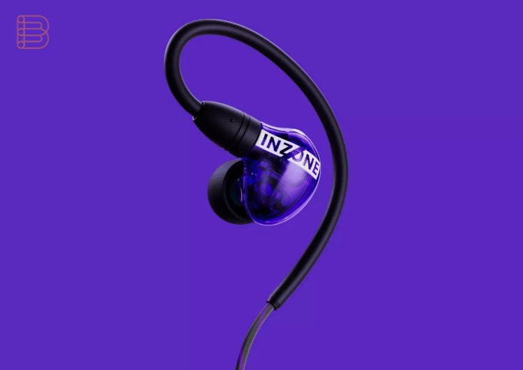 Sony INZONE E9 gaming earbud in Glass Purple finish with INZONE branding