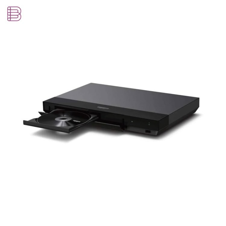 Sony UBP-X700 4K Ultra HD Blu-ray player, angled view with disc tray open