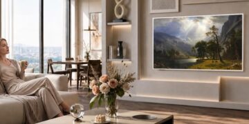 Toshiba REGZA ArtVision G700S art TV displaying artwork on a living room wall