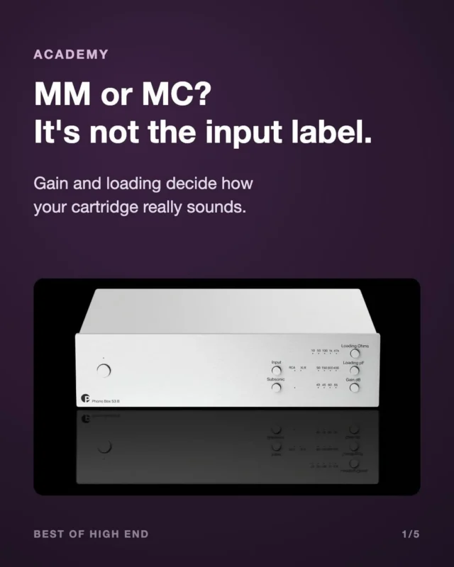 MM or MC? It's not the input label 🎶

Your cartridge's output and its recommended load decide which phono stage settings it needs. Swipe through the basics of gain and loading in 5 slides.

Do you know your cartridge's ideal load? Tell us below 👇

Full Academy article via the link in bio.

#bestofhighend #vinyl #vinylcommunity #turntable #phonostage #cartridge #analog #hifi #audiophile #academy